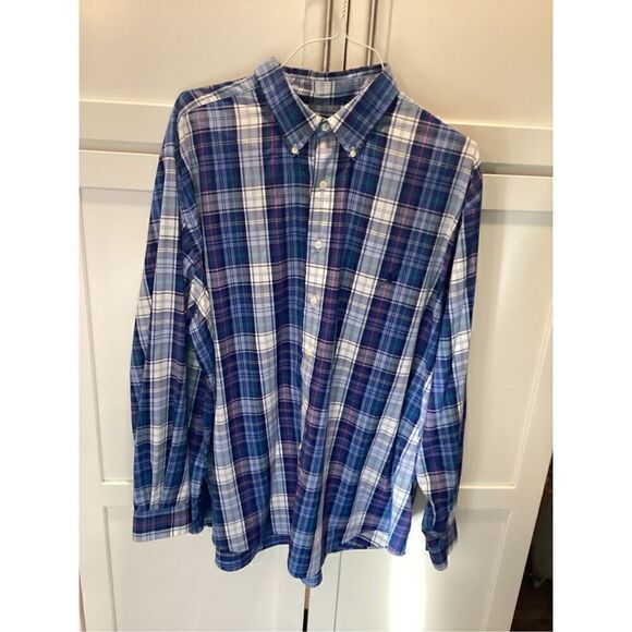 Ralph Lauren Performance Long Sleeve Button Up Sz 2XB Plaid Blue - Picture 1 of 8